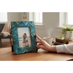 Marshalls Handcrafted India Photo Frame 4x6 Turquoise Chevron Mosaic Brand New